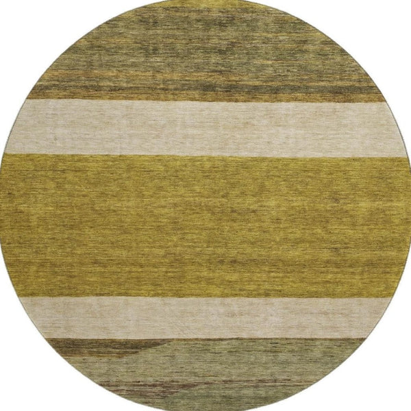 HomeRoots 8' Gold, Ivory & Gray Striped Washable Round Rug - UV Protected, Durable & Family-Friendly Decor Piece 695105