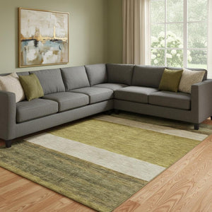 HomeRoots 8' X 10' Gold, Ivory & Gray Striped Area Rug - Washable, Stain Resistant, UV Protected & Non-Slip! 695106