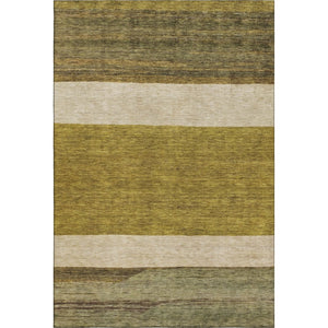 HomeRoots 9' X 12' Stylish Gold Ivory Gray Striped Area Rug – Washable, UV Protected, Non-Slip, Durable Design 695107