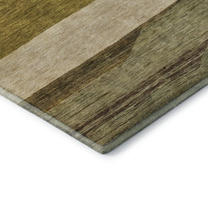 HomeRoots 9' X 12' Stylish Gold Ivory Gray Striped Area Rug – Washable, UV Protected, Non-Slip, Durable Design 695107