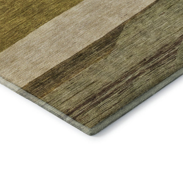 HomeRoots 9' X 12' Stylish Gold Ivory Gray Striped Area Rug – Washable, UV Protected, Non-Slip, Durable Design 695107