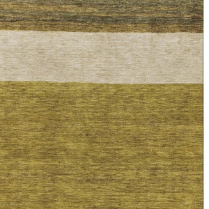 HomeRoots 9' X 12' Stylish Gold Ivory Gray Striped Area Rug – Washable, UV Protected, Non-Slip, Durable Design 695107