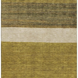 HomeRoots 9' X 12' Stylish Gold Ivory Gray Striped Area Rug – Washable, UV Protected, Non-Slip, Durable Design 695107