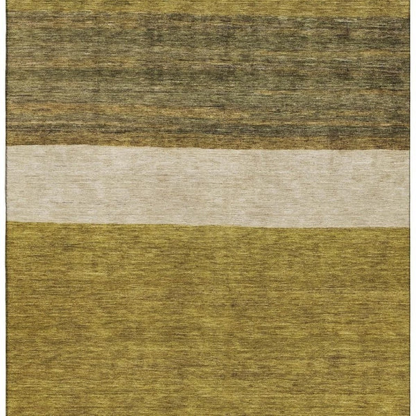 HomeRoots 9' X 12' Stylish Gold Ivory Gray Striped Area Rug – Washable, UV Protected, Non-Slip, Durable Design 695107