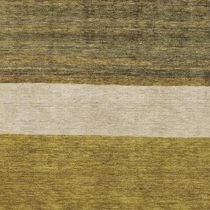 HomeRoots 10' X 14' Washable Area Rug in Gold, Ivory & Gray Stripes – UV Protected, Stain Resistant, Durable Design 695108