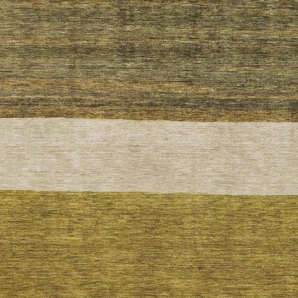 HomeRoots 10' X 14' Washable Area Rug in Gold, Ivory & Gray Stripes – UV Protected, Stain Resistant, Durable Design 695108