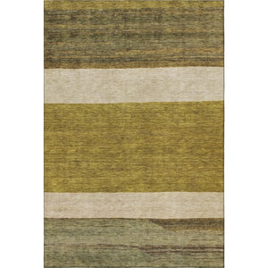 HomeRoots 10' X 14' Washable Area Rug in Gold, Ivory & Gray Stripes – UV Protected, Stain Resistant, Durable Design 695108