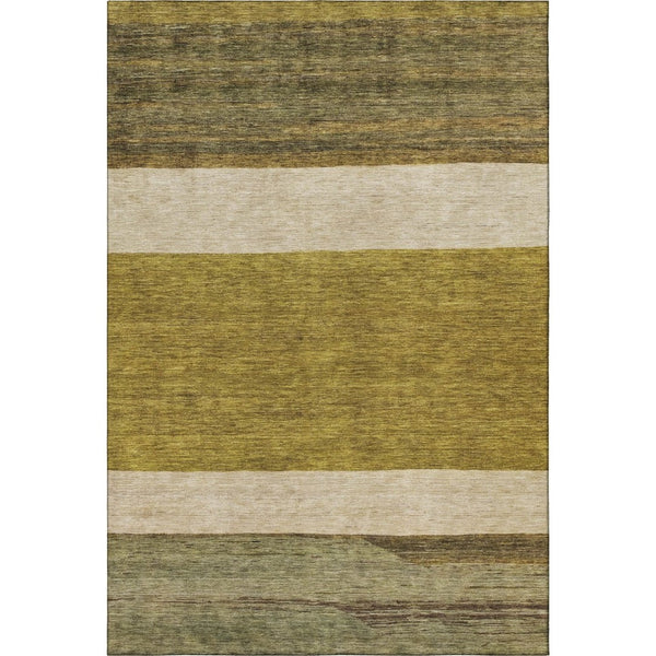 HomeRoots 10' X 14' Washable Area Rug in Gold, Ivory & Gray Stripes – UV Protected, Stain Resistant, Durable Design 695108