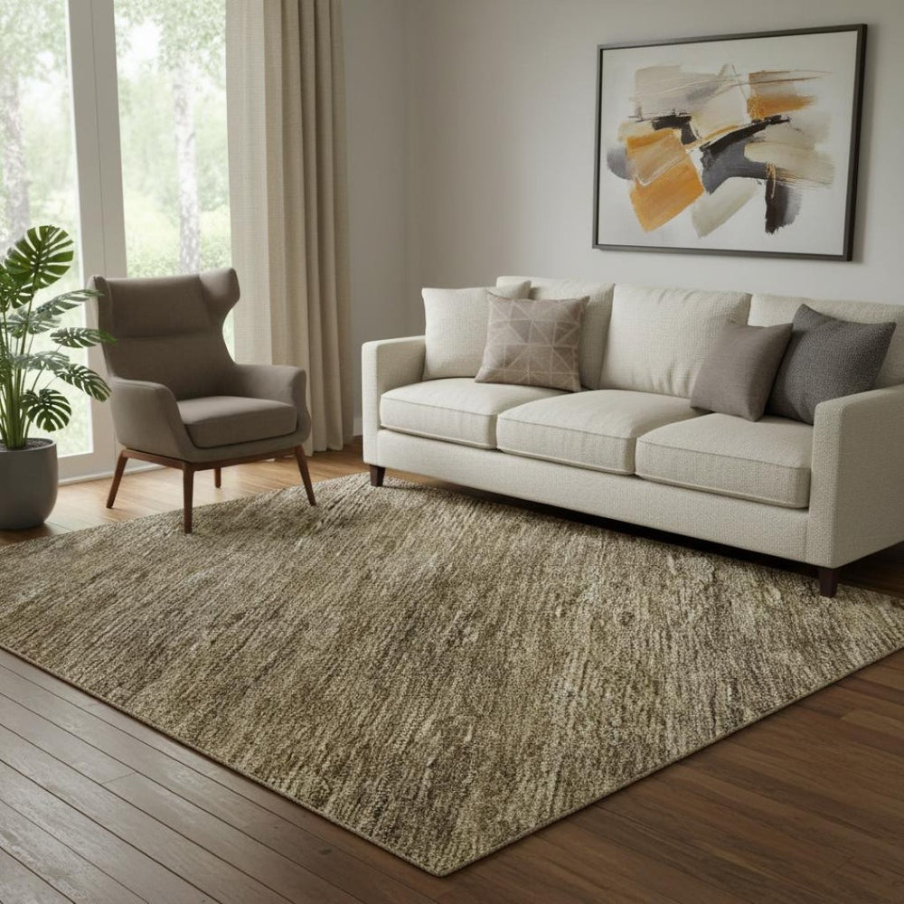 HomeRoots 5' X 8' Transitional Striped Area Rug in Coffee, Ivory & Taupe - Stain Resistant & UV Protected! 695110