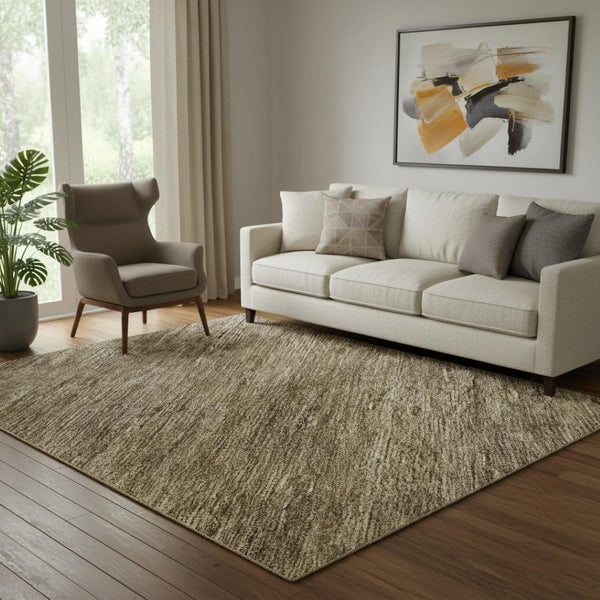 HomeRoots 5' X 8' Transitional Striped Area Rug in Coffee, Ivory & Taupe - Stain Resistant & UV Protected! 695110