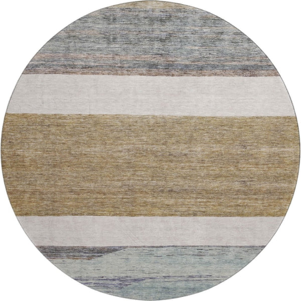 HomeRoots 8' Coffee Ivory And Taupe Striped Round Rug – Washable, UV-Protected, Stylish for Homes & Patios 695111