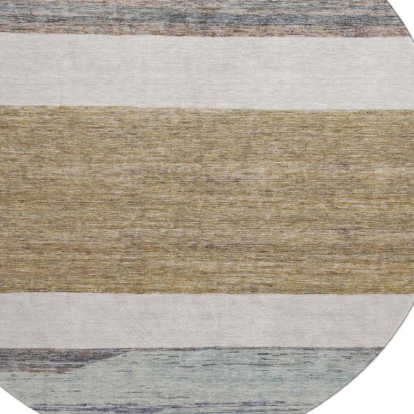 HomeRoots 8' Coffee Ivory And Taupe Striped Round Rug – Washable, UV-Protected, Stylish for Homes & Patios 695111