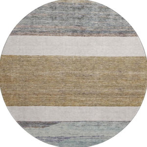 HomeRoots 8' Coffee Ivory And Taupe Striped Round Rug – Washable, UV-Protected, Stylish for Homes & Patios 695111