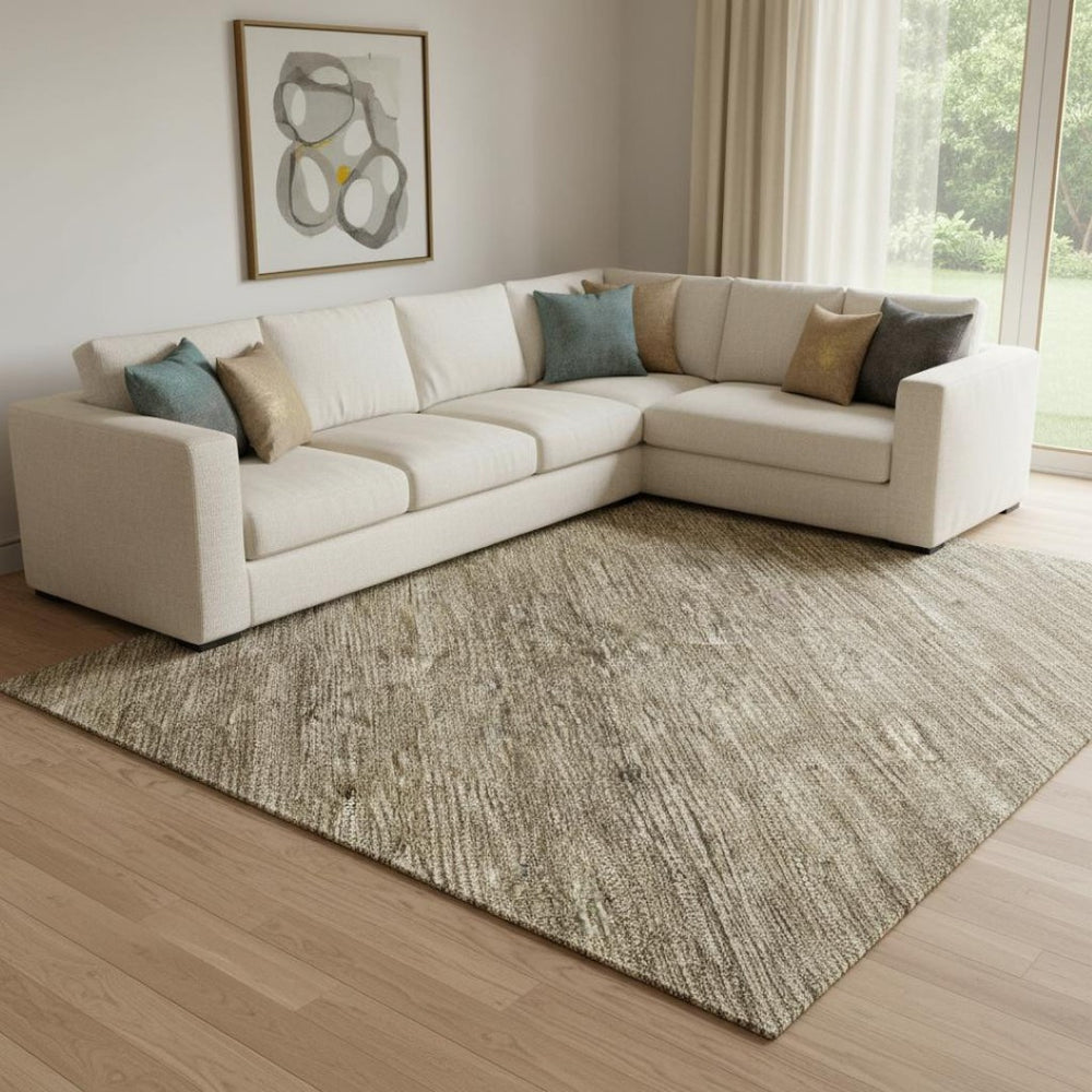 HomeRoots 8' X 10' Coffee Ivory Taupe Striped Washable Area Rug - Durable, UV Protected & Easy-Care Design 695112