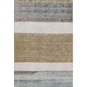 HomeRoots 9' X 12' Stylish Coffee and Ivory Striped Washable Area Rug with UV Protection for Family Homes 695113