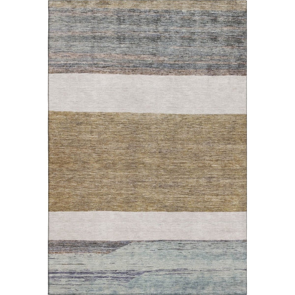 HomeRoots 9' X 12' Stylish Coffee and Ivory Striped Washable Area Rug with UV Protection for Family Homes 695113