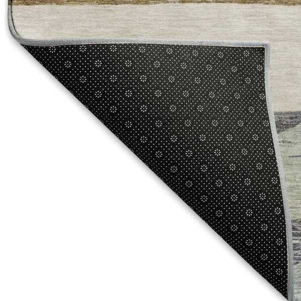 HomeRoots 9' X 12' Stylish Coffee and Ivory Striped Washable Area Rug with UV Protection for Family Homes 695113
