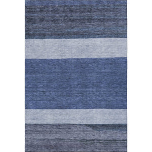 HomeRoots 5' X 8' Navy Blue Ivory and Gray Striped Washable Area Rug - Durable, Stain-Resistant, UV Protected! 695116