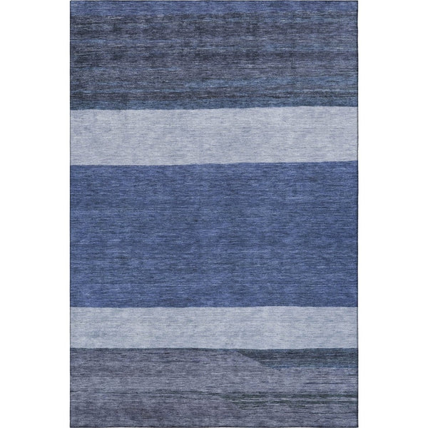 HomeRoots 5' X 8' Navy Blue Ivory and Gray Striped Washable Area Rug - Durable, Stain-Resistant, UV Protected! 695116