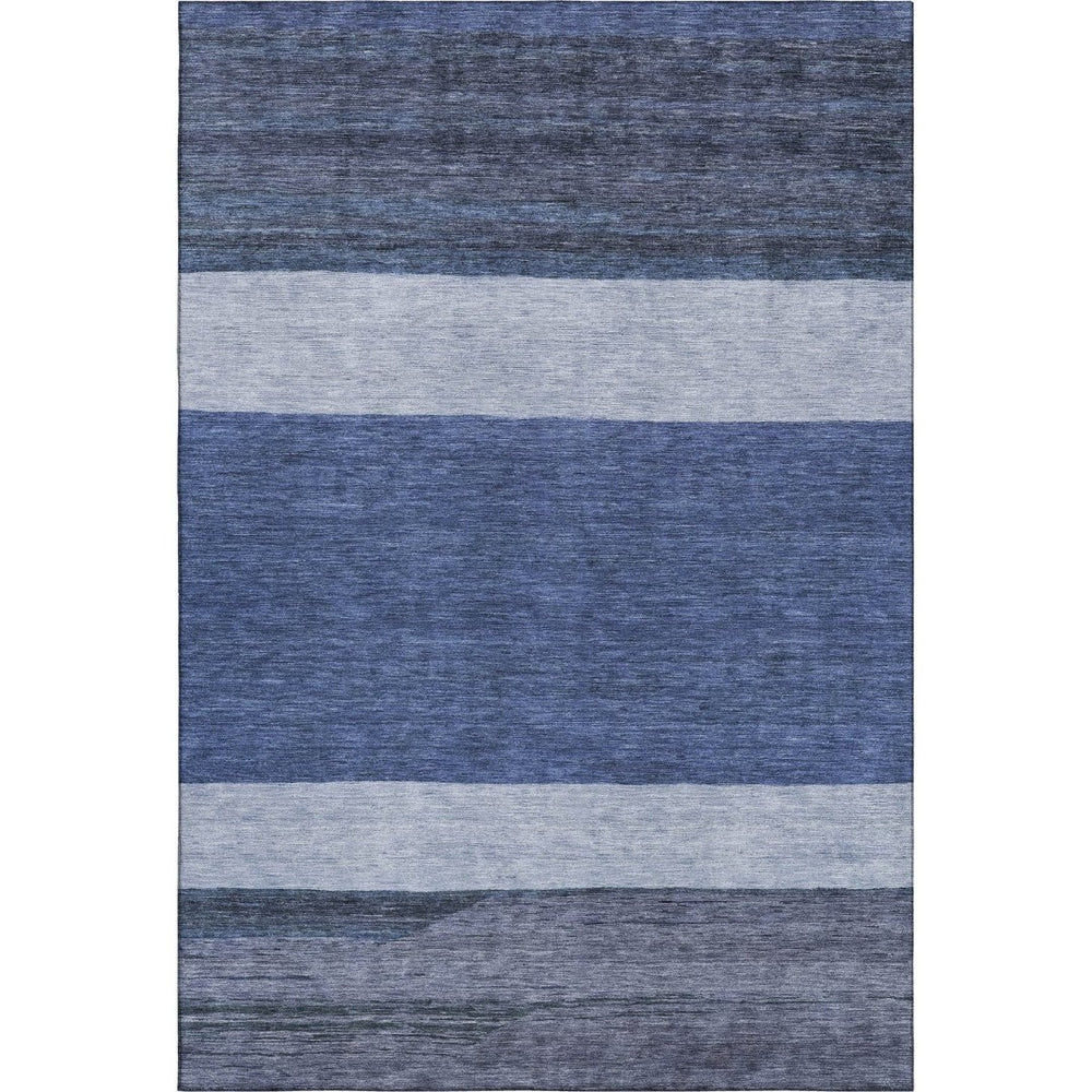 HomeRoots 8' X 10' Navy Blue Ivory Gray Striped Washable Area Rug - Durable, Stylish, UV Protected Design! 695118