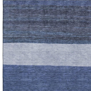 HomeRoots 8' X 10' Navy Blue Ivory Gray Striped Washable Area Rug - Durable, Stylish, UV Protected Design! 695118