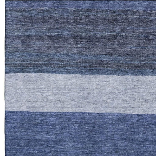 HomeRoots 8' X 10' Navy Blue Ivory Gray Striped Washable Area Rug - Durable, Stylish, UV Protected Design! 695118