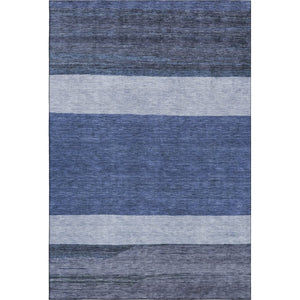 HomeRoots 9' X 12' Navy Blue Ivory & Gray Striped Area Rug – Washable, UV-Protected, Pet-Friendly Design! 695119