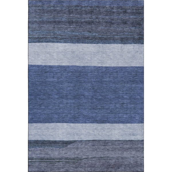 HomeRoots 9' X 12' Navy Blue Ivory & Gray Striped Area Rug – Washable, UV-Protected, Pet-Friendly Design! 695119
