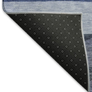 HomeRoots 9' X 12' Navy Blue Ivory & Gray Striped Area Rug – Washable, UV-Protected, Pet-Friendly Design! 695119