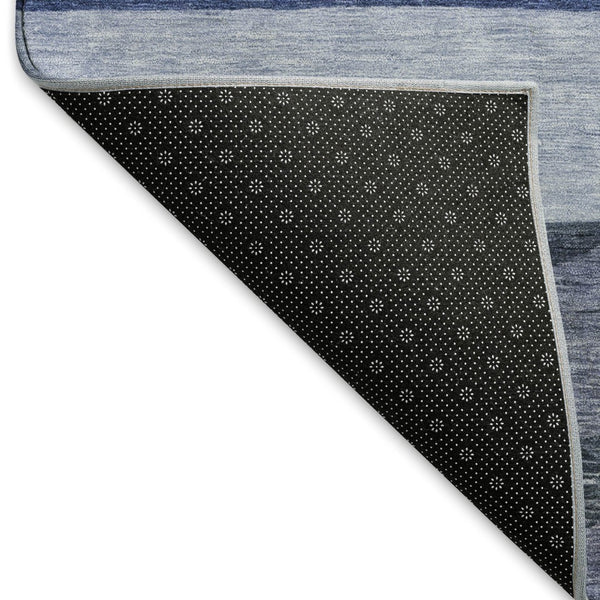 HomeRoots 9' X 12' Navy Blue Ivory & Gray Striped Area Rug – Washable, UV-Protected, Pet-Friendly Design! 695119