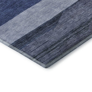 HomeRoots 9' X 12' Navy Blue Ivory & Gray Striped Area Rug – Washable, UV-Protected, Pet-Friendly Design! 695119