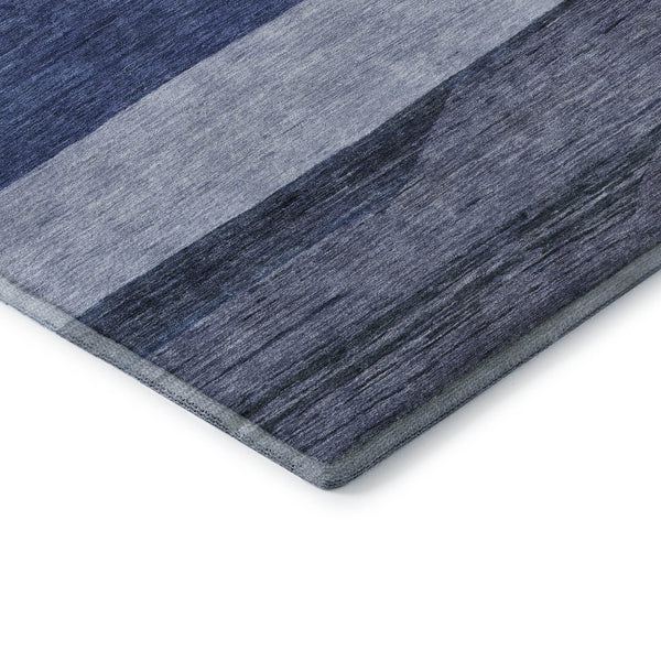 HomeRoots 9' X 12' Navy Blue Ivory & Gray Striped Area Rug – Washable, UV-Protected, Pet-Friendly Design! 695119