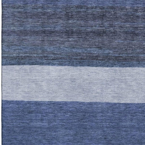 HomeRoots 9' X 12' Navy Blue Ivory & Gray Striped Area Rug – Washable, UV-Protected, Pet-Friendly Design! 695119