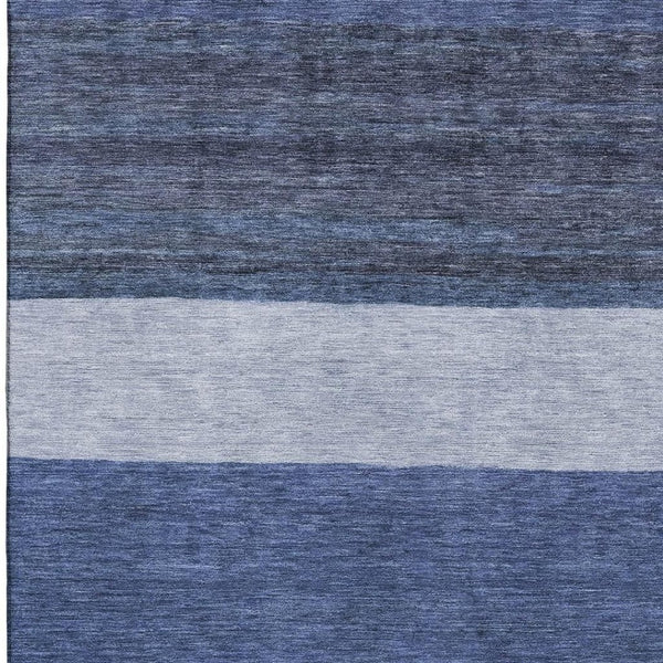 HomeRoots 9' X 12' Navy Blue Ivory & Gray Striped Area Rug – Washable, UV-Protected, Pet-Friendly Design! 695119