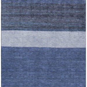 HomeRoots 9' X 12' Navy Blue Ivory & Gray Striped Area Rug – Washable, UV-Protected, Pet-Friendly Design! 695119