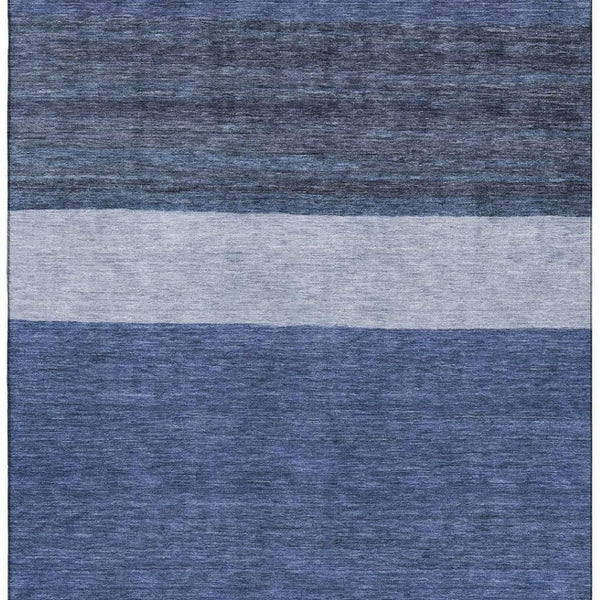 HomeRoots 9' X 12' Navy Blue Ivory & Gray Striped Area Rug – Washable, UV-Protected, Pet-Friendly Design! 695119