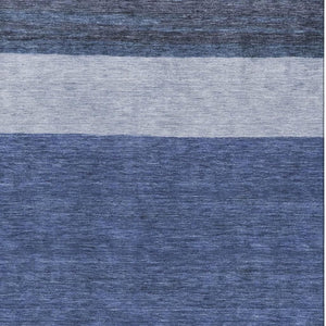 HomeRoots 10' Navy Blue, Ivory & Gray Striped Washable Area Rug - UV Protected, Durable & Stylish for Any Room 695120