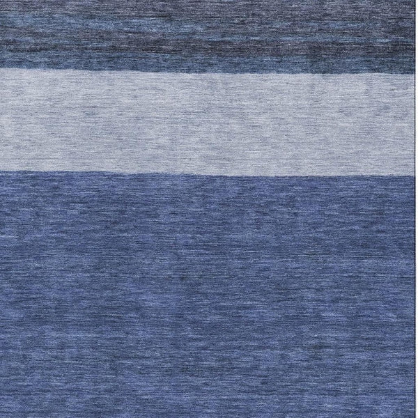 HomeRoots 10' Navy Blue, Ivory & Gray Striped Washable Area Rug - UV Protected, Durable & Stylish for Any Room 695120