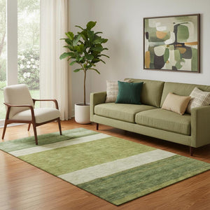 HomeRoots 5' X 8' Olive Green Striped Area Rug - Washable, UV Protected, Stylish, Durable for Family Spaces 695122