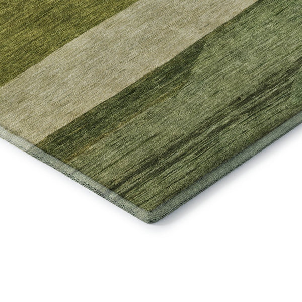 HomeRoots 8' Olive Green and Ivory Striped Round Rug - Washable, UV Protected, Non-Slip for Busy Homes 695123