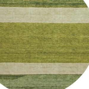 HomeRoots 8' Olive Green and Ivory Striped Round Rug - Washable, UV Protected, Non-Slip for Busy Homes 695123