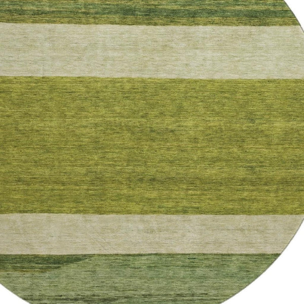 HomeRoots 8' Olive Green and Ivory Striped Round Rug - Washable, UV Protected, Non-Slip for Busy Homes 695123