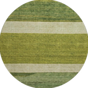 HomeRoots 8' Olive Green and Ivory Striped Round Rug - Washable, UV Protected, Non-Slip for Busy Homes 695123