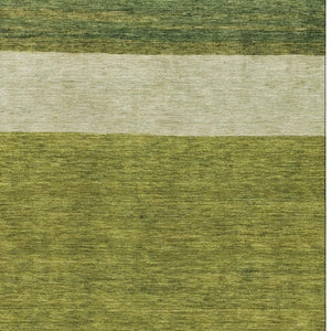 HomeRoots 9' X 12' Olive Green and Ivory Striped Washable Area Rug with UV Protection for Indoor/Outdoor Use 695125