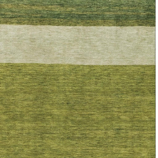 HomeRoots 9' X 12' Olive Green and Ivory Striped Washable Area Rug with UV Protection for Indoor/Outdoor Use 695125