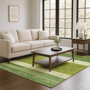 HomeRoots 10' X 14' Olive Green & Ivory Striped Area Rug - Washable, Stain-Resistant, UV Protected for Durability 695126