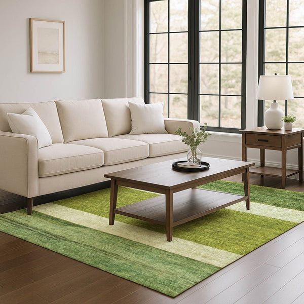 HomeRoots 10' X 14' Olive Green & Ivory Striped Area Rug - Washable, Stain-Resistant, UV Protected for Durability 695126
