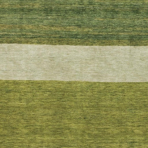 HomeRoots 10' X 14' Olive Green & Ivory Striped Area Rug - Washable, Stain-Resistant, UV Protected for Durability 695126