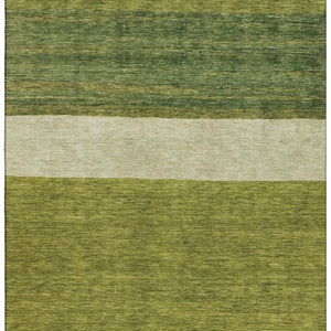 HomeRoots 10' X 14' Olive Green & Ivory Striped Area Rug - Washable, Stain-Resistant, UV Protected for Durability 695126