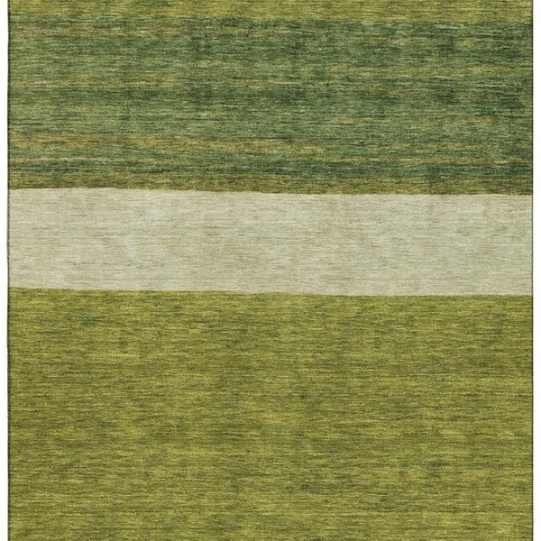 HomeRoots 10' X 14' Olive Green & Ivory Striped Area Rug - Washable, Stain-Resistant, UV Protected for Durability 695126